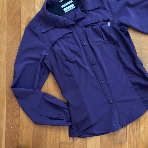 Columbia XS Omni-Shade Sun Protection Sunshirt Deep Purple Button Down Top - Picture 7 of 15